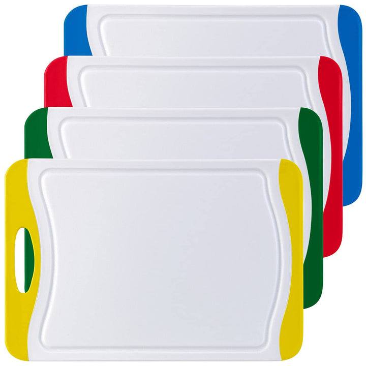 Rosenstein & Söhne Schneidbrett: 4er-Set Schneidebretter in 4 Farben, antibakteriell, je 42 x 29 cm
