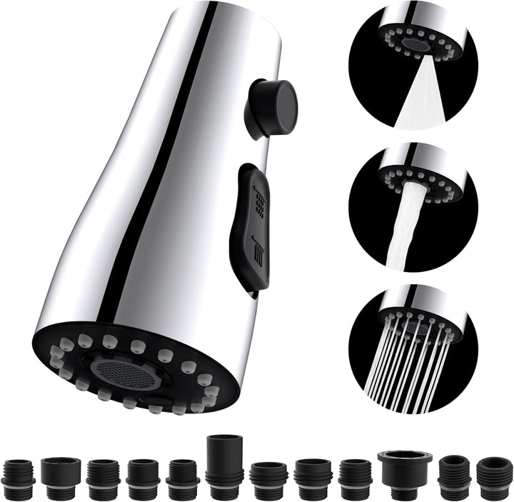 Hibbent Küche Wasserhahn Kopf Ersatz, Pull Down Küche Sprühkopf mit 15 Adaptern, 3-Funktions-Küche S