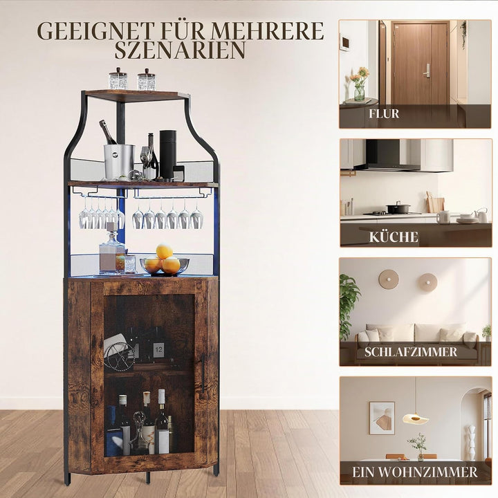 Eck-Weinregal, 5 Etagen Weinregal Freistehender mit Glashalter and Weinaufbewahrung, industrielles W