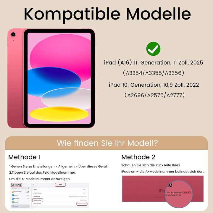 Hülle mit Tastatur für iPad (A16) 11/10 Generation 11/10,9 Zoll 2025/2022, Abnehmbare Kabellose Blue