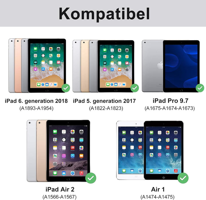 Hülle mit Tastatur für iPad 6. Generation 9.7 Zoll, 7-Farbige Beleuchtung, Magnetisch Abnehmbarer QW