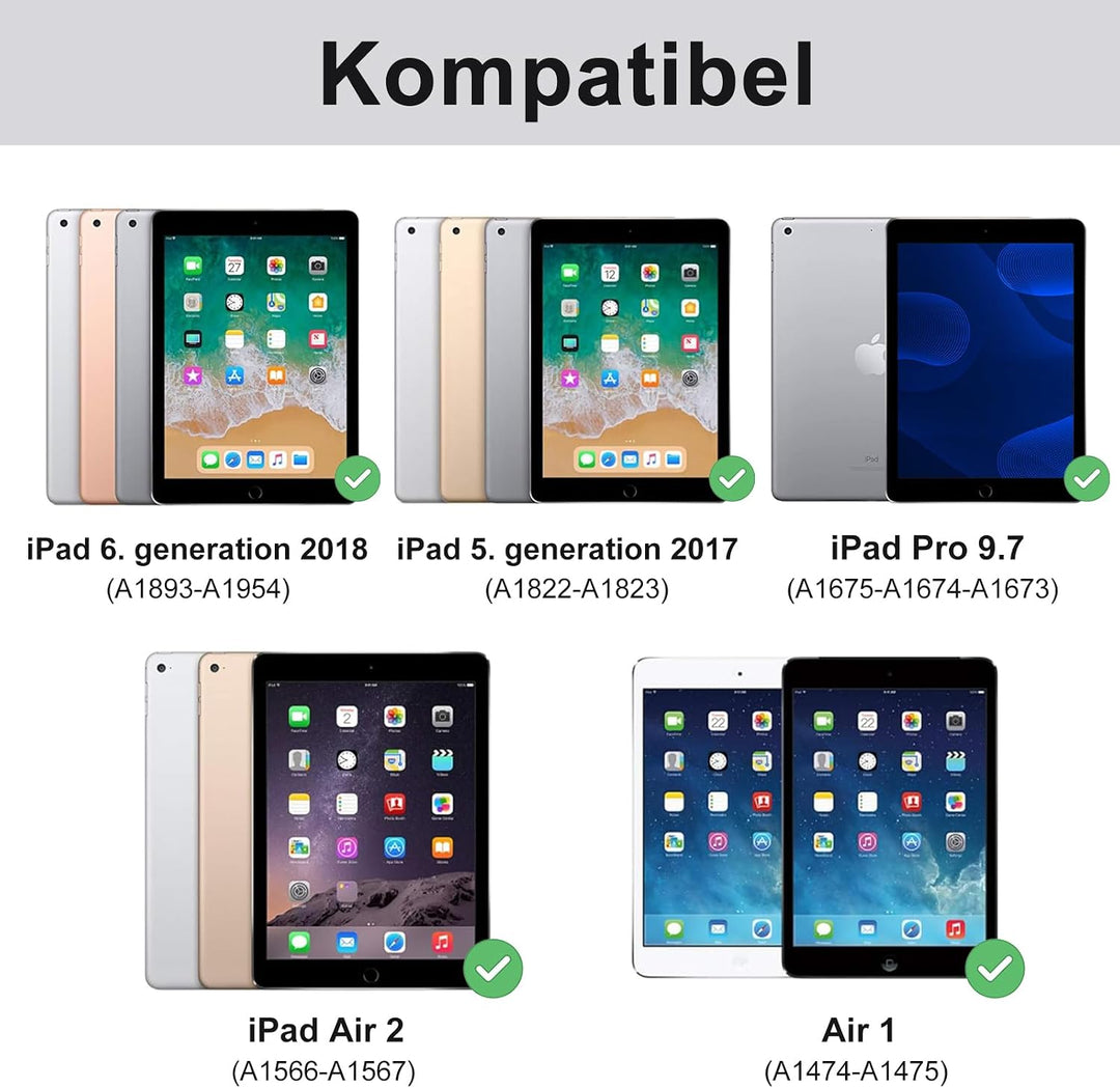 IVEOPPE Hülle mit Tastatur für iPad 6. Generation 9.7 Zoll, Deutsches QWERTZ Layout, Magnetisch Abne