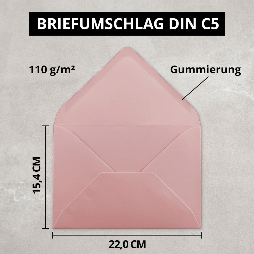 Briefumschläge in Alt-Rosa- 500 Stück - DIN C5 Kuverts 22,0 x 15,4 cm - Nassklebung ohne Fenster - W