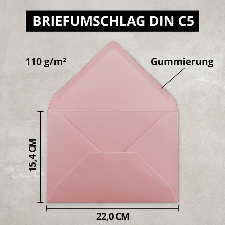 Briefumschläge in Alt-Rosa- 1000 Stück - DIN C5 Kuverts 22,0 x 15,4 cm - Nassklebung ohne Fenster -