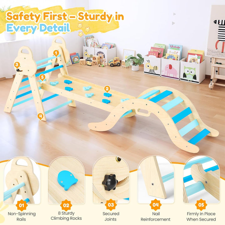 Klettergerüst für Kleinkinder, Kletterleiter aus Holz für Kinder mit gemütlichem Kissen, Indoor-Mont