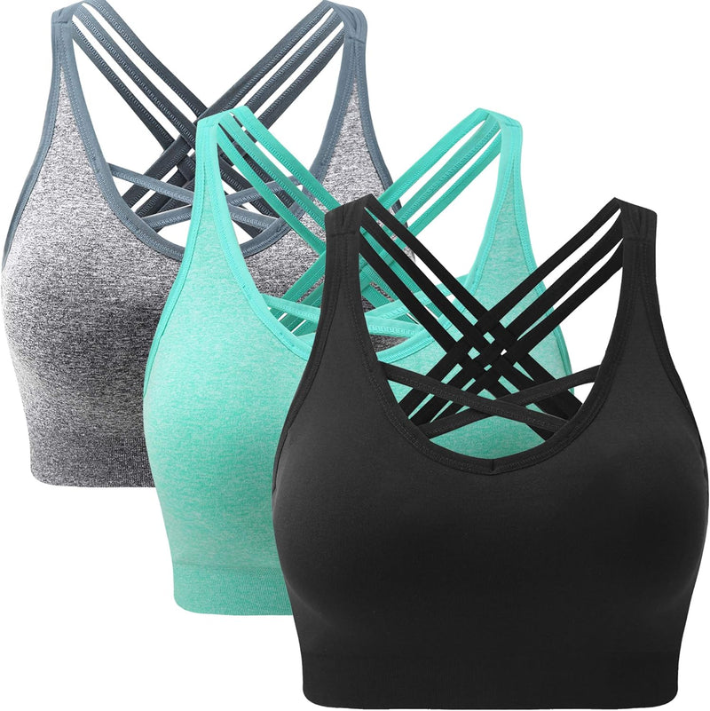 ANGOOL Damen Sport BH ohne Bügel Gepolstert Yoga Bra Kreuz Rücken Sport Bustier für Jogging Fitness