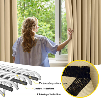 MIULEE Vorhänge Beige Blickdicht mit Ösen, Schöner Weicher Verdunklungsvorhänge zum Verdunkeln von R