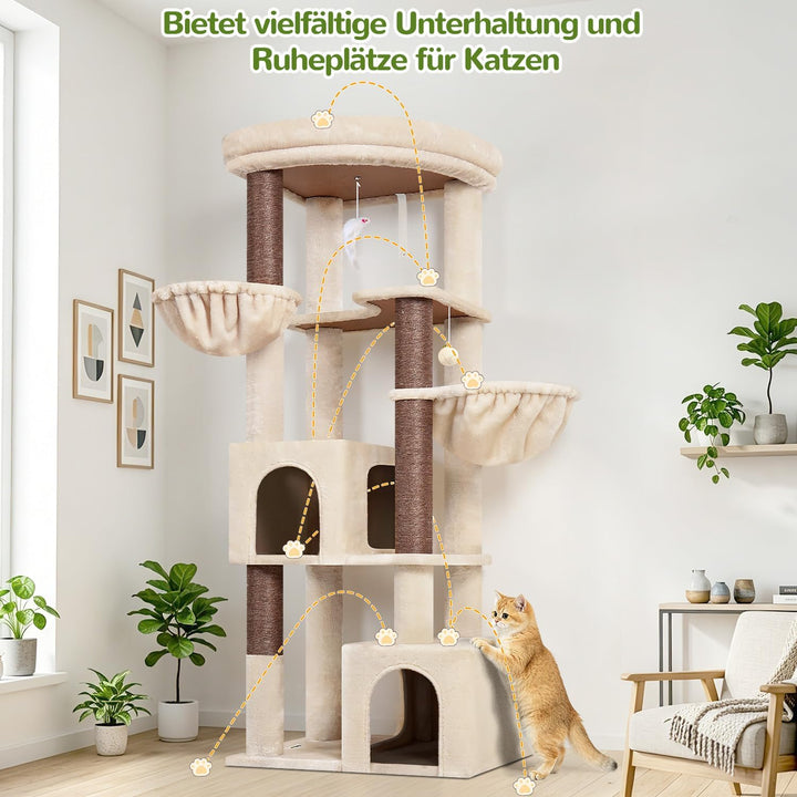 Globlazer C64 Kratzbaum Beige Stabil für Grosse Katzen 163 cm Eckkratzbaum | Stabil Katzenbaum mit E