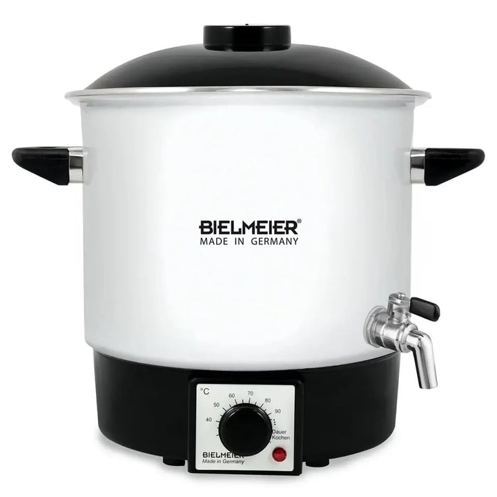 Bielmeier Einkochautomat 9L Emaille Weiss – 1000W Einkochtopf mit 3/8″ Edelstahl-Auslaufhahn & Ersat