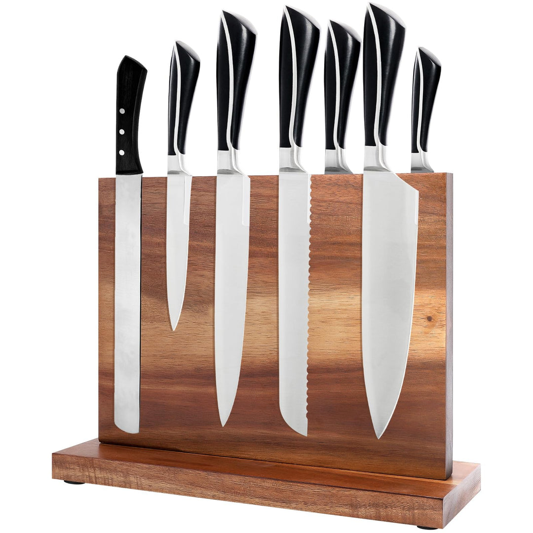 Gugxiom Double Sided Messerblock Magnetisch, Acacia Wood Magnetic Knife Holder, Magnetic Knife Block