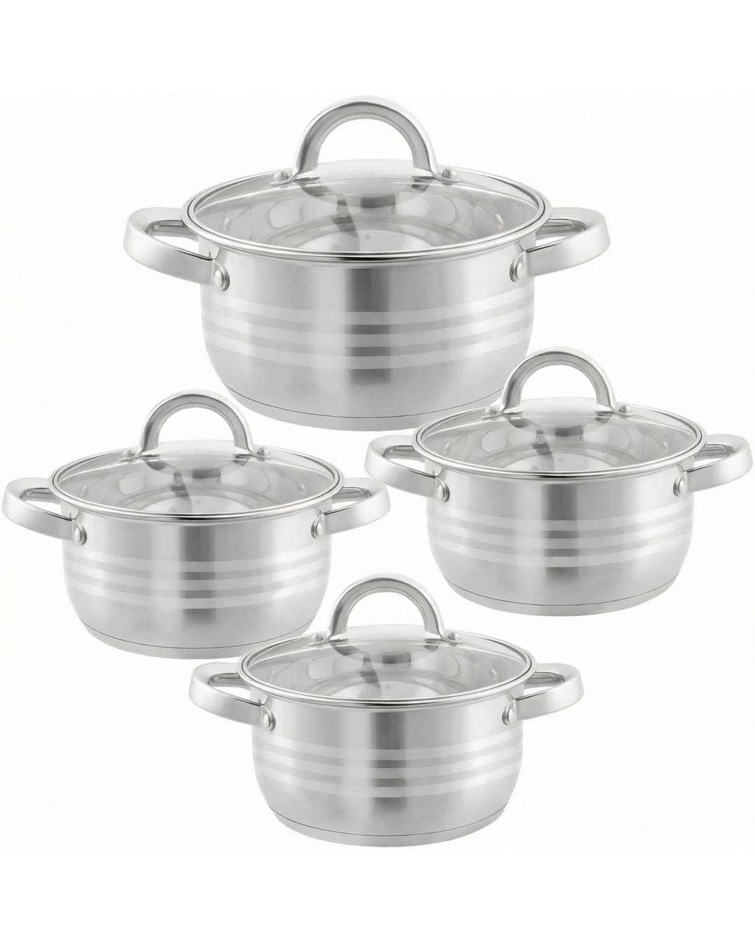 BAVARY Topfset, 8-teilig – 18/10 Edelstahl-Kochtopfset mit Glasdeckeln – Supercapsule-Boden – geeign