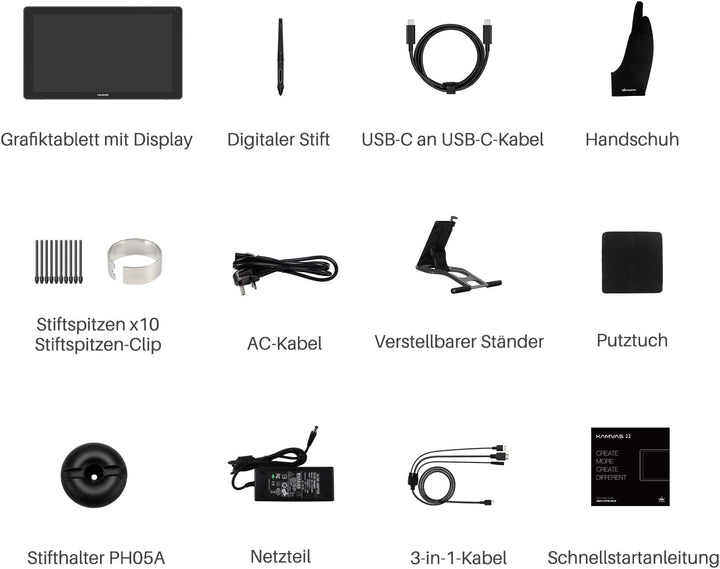 HUION KAMVAS 22 Plus Grafiktablett mit Display mit volllaminiertem QD-Bildschirm 140% s RGB-Android-