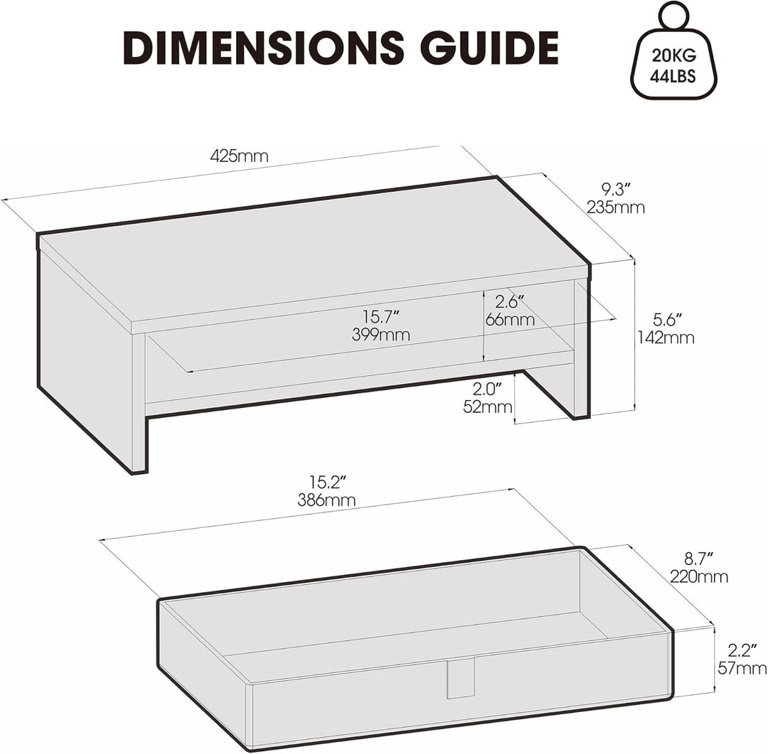 Fenge Monitorständer mit Schublade, 42,5 cm Monitorerhöhung, Desktop-Organizer für PC/Laptop/Drucker