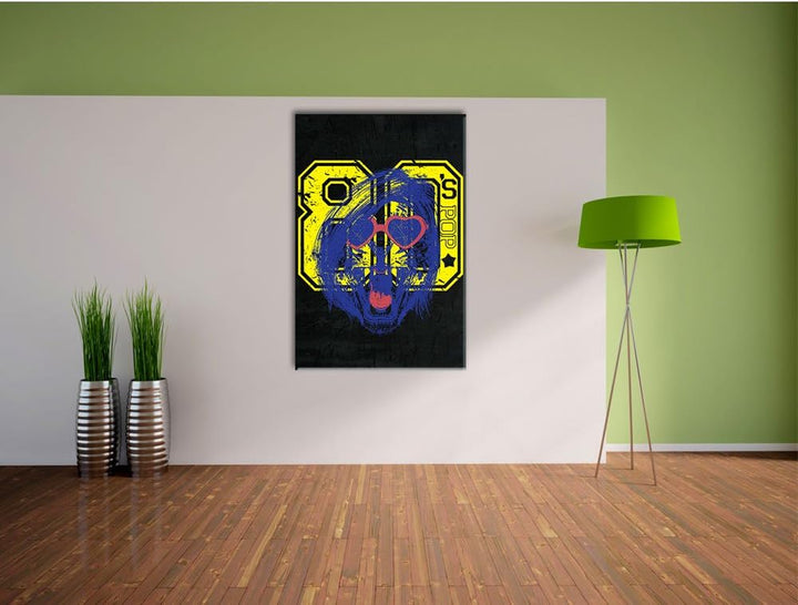 Dark 80s pop black Bild auf Leinwand, XXL riesige Bilder fertig gerahmt mit Keilrahmen, Kunstdruck a