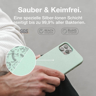 Woodcessories - Antibakterielle Bio Hülle kompatibel mit iPhone 13 Pro Max Hülle Mint grün - Plastik