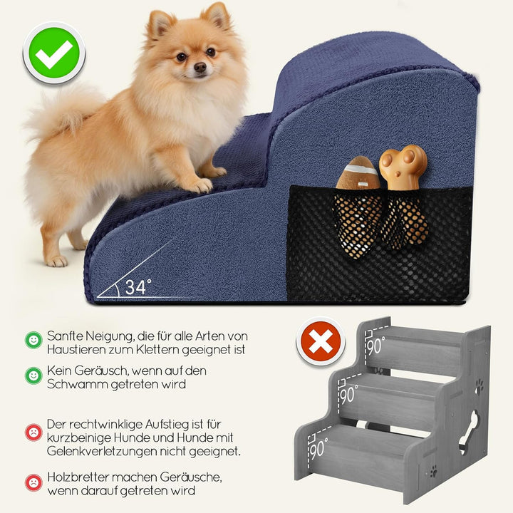 HEVOL Hundetreppe 2 Stufen,40cm Hogh Haustiertreppe Katzentreppe aus Schwamm für Hunde&amp;Katzen,Tragba