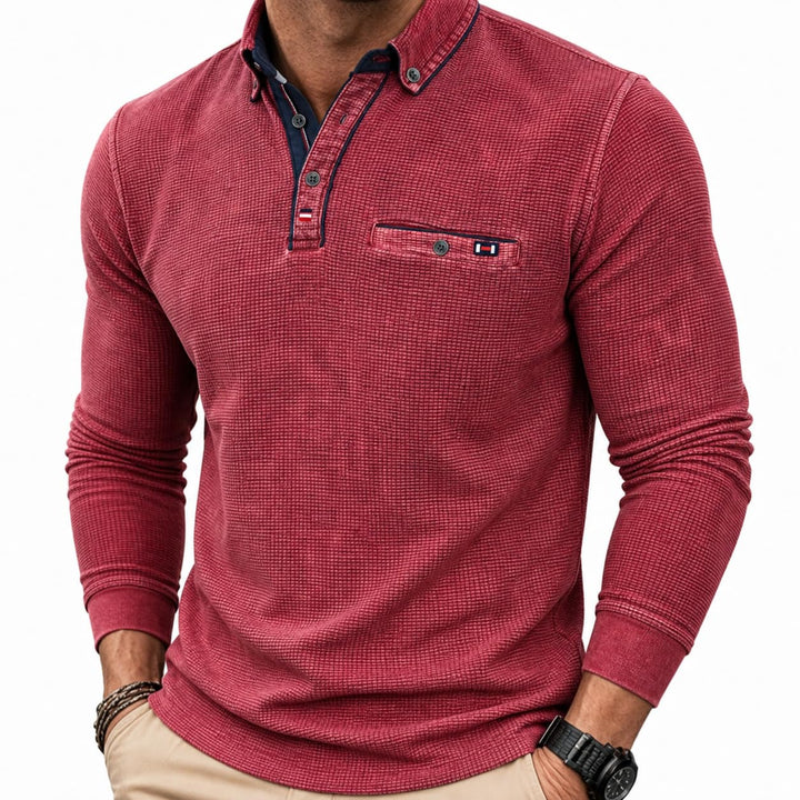 Soltice Herren Langarm Poloshirt, Kariert Kragen Polohemd mit Brusttasche, Blousonshirt aus Baumwoll