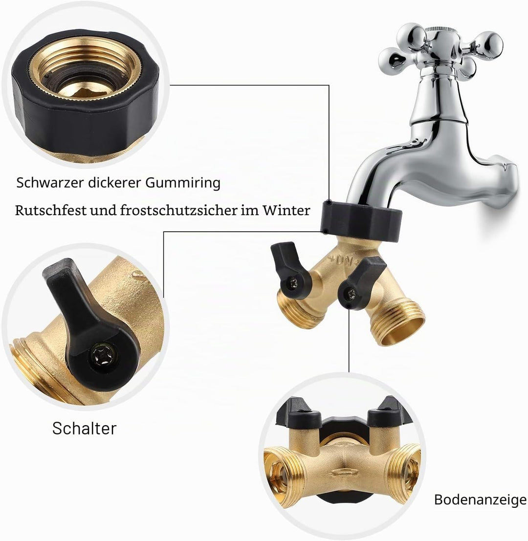 CPROSP 3/4 Zoll Verteiler aus Messing, für Zulaufschläuche, mit 2 Drehschalter, mit 2 * Hahnstückada