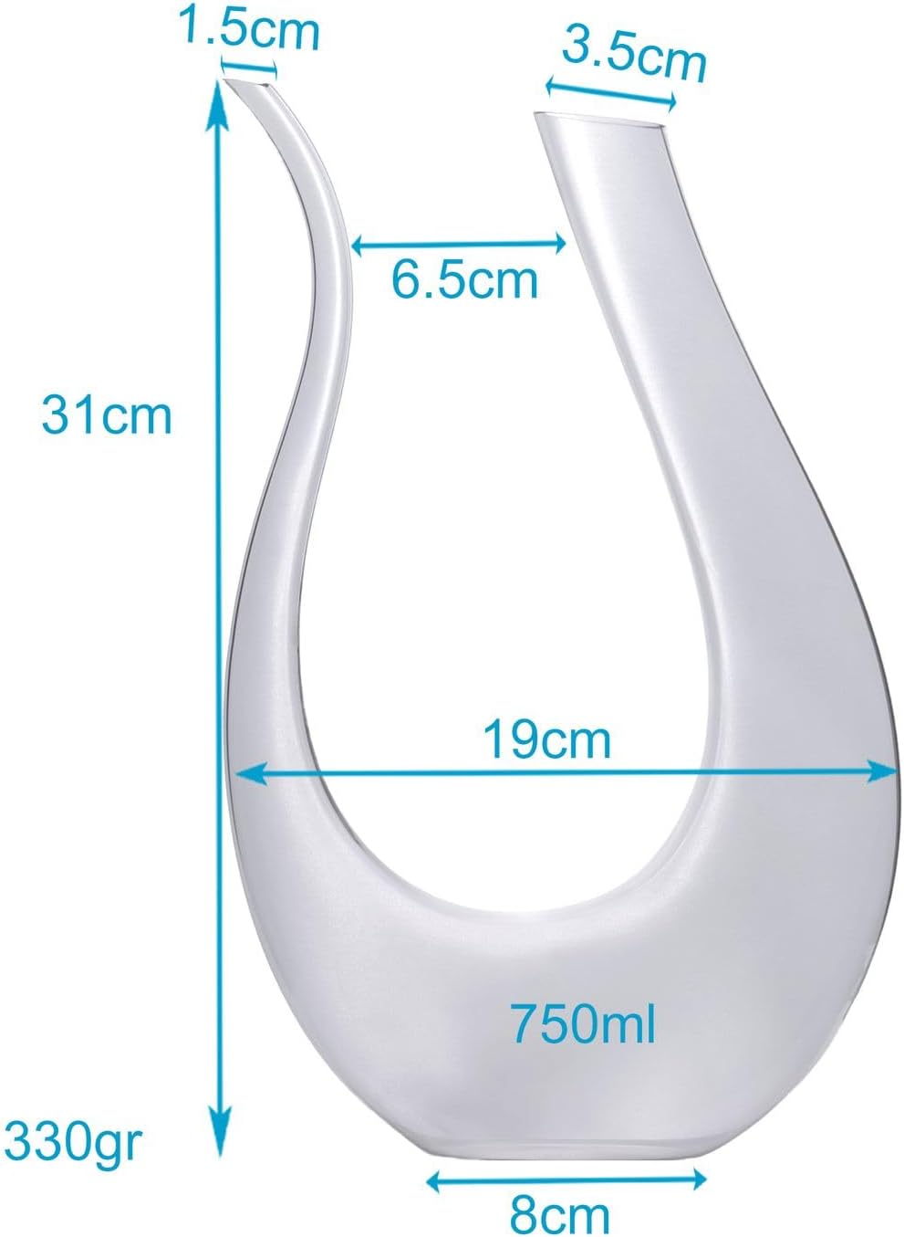 Intirilife Wein Dekanter in U-Form aus Glas in Klar - 750 ml- Weinkaraffe, Rotwein Dekantierer, Wein