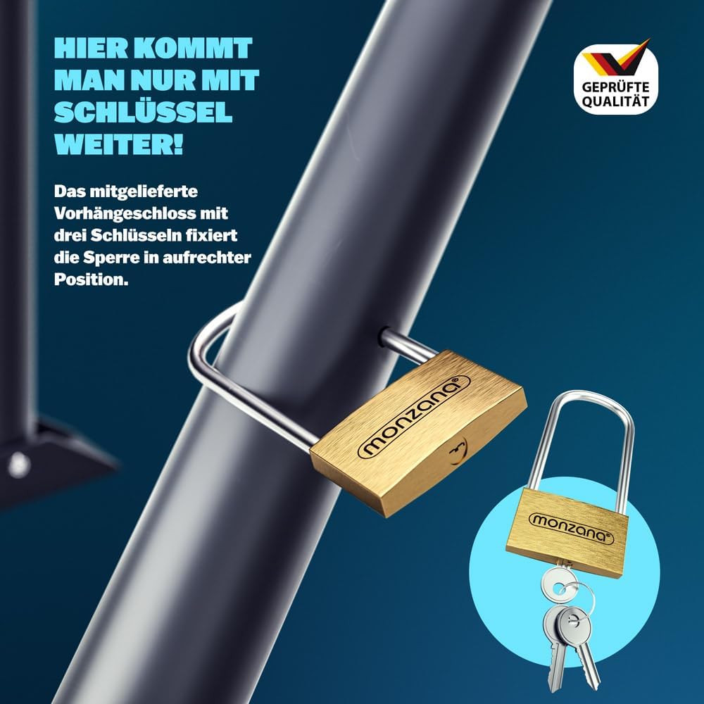 DEUBA® Parkpfosten Parkplatzsperre 3 Schlüssel Sperrpfosten klappbar Vorhängeschloss Stahl Robust Pa