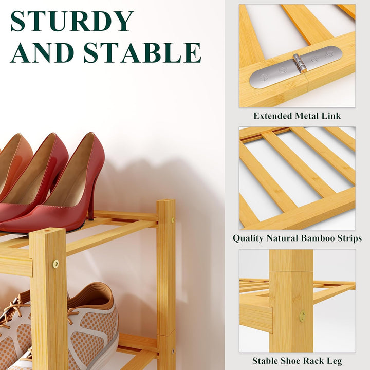 smiry Schuhregal aus Bambus, Schuhregal Platzsparend mit 3 Ebenen, Erweiterbar Stapelbar Shoe Rack,