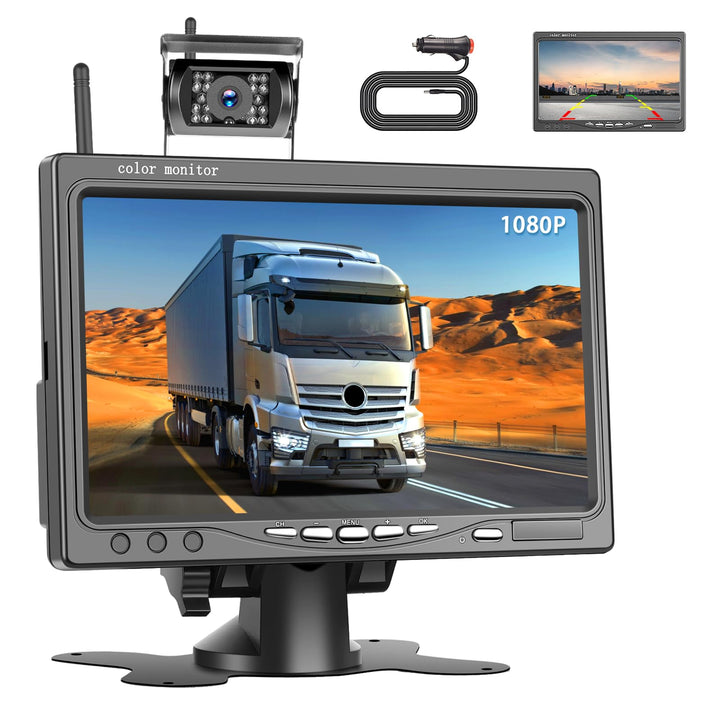 Inefala Wireless Rückfahrkamera mit 7-Zoll-HD-IPS-Monitor, Nummernschild IP69 wasserdichte Auto-Rück