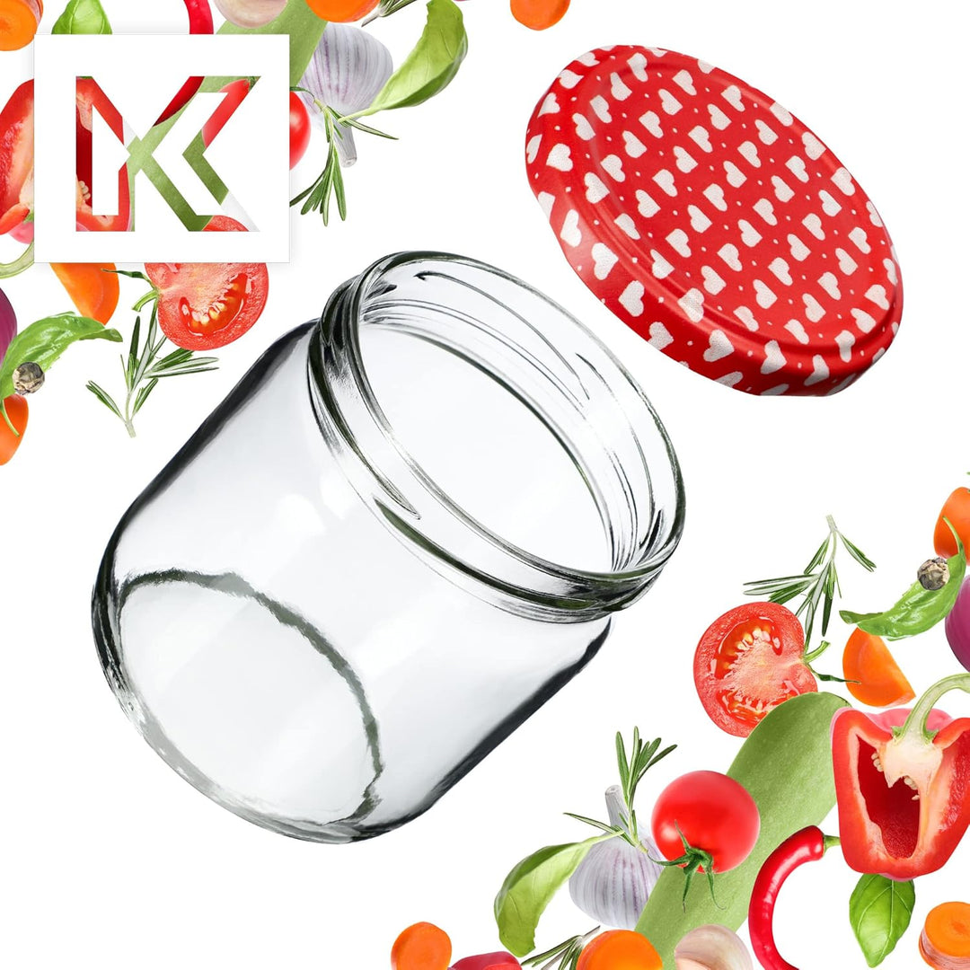 KADAX 12er Set Einmachgläser 425ml TO82 Herz, Sturzgläser Mason Jar mit Schraubdeckel, Luftdichte Tw