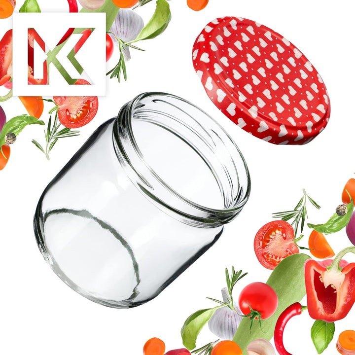 KADAX 12er Set Einmachgläser 425ml TO82 Herz, Sturzgläser Mason Jar mit Schraubdeckel, Luftdichte Tw