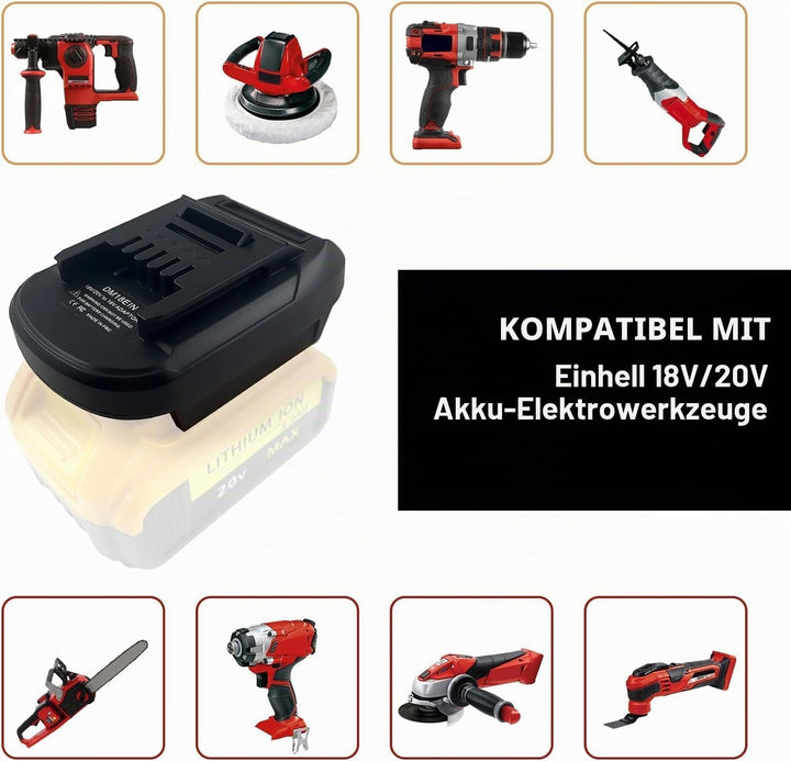 DM18EIN Batterieadapter für Einhell 18V, YUHDWRE Adapter-Konverter für Dewalt 20V &amp; für Milwaukee M1