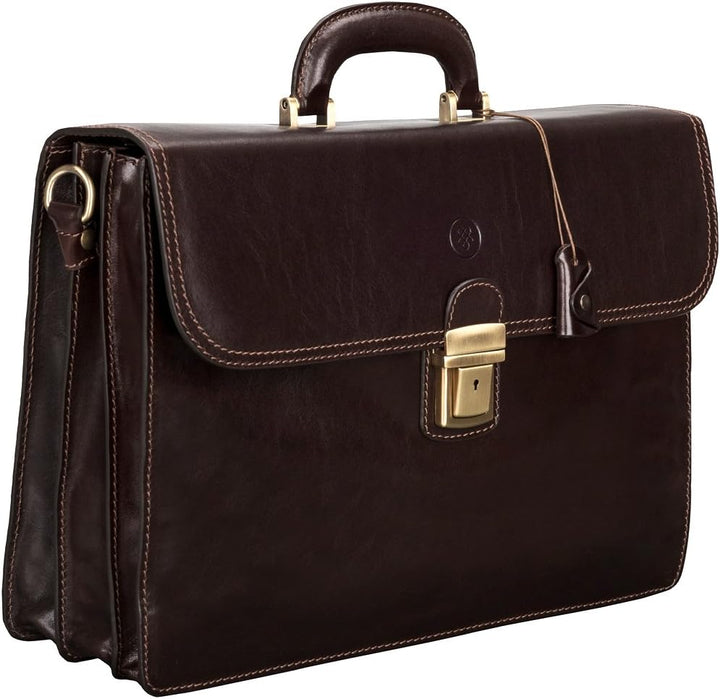 Maxwell Scott Klassischer Herren Leder Aktenkoffer Paolo3 in Dunkelbraun, Dunkelbraun