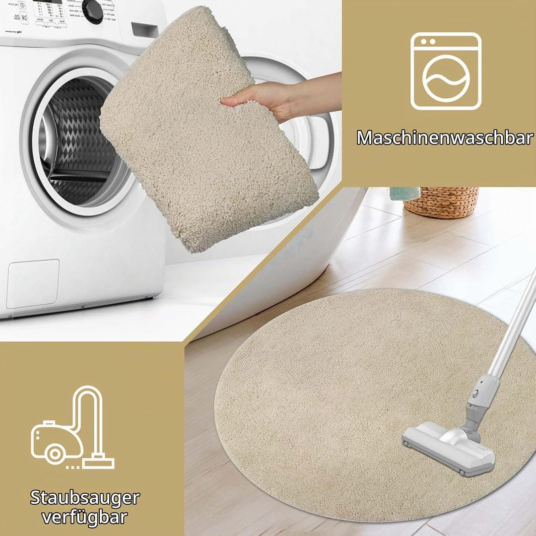 Famibay Badezimmerteppich rutschfest Badematte Waschbar Badteppich Beige 80cm Runde Weiche Badvorleg