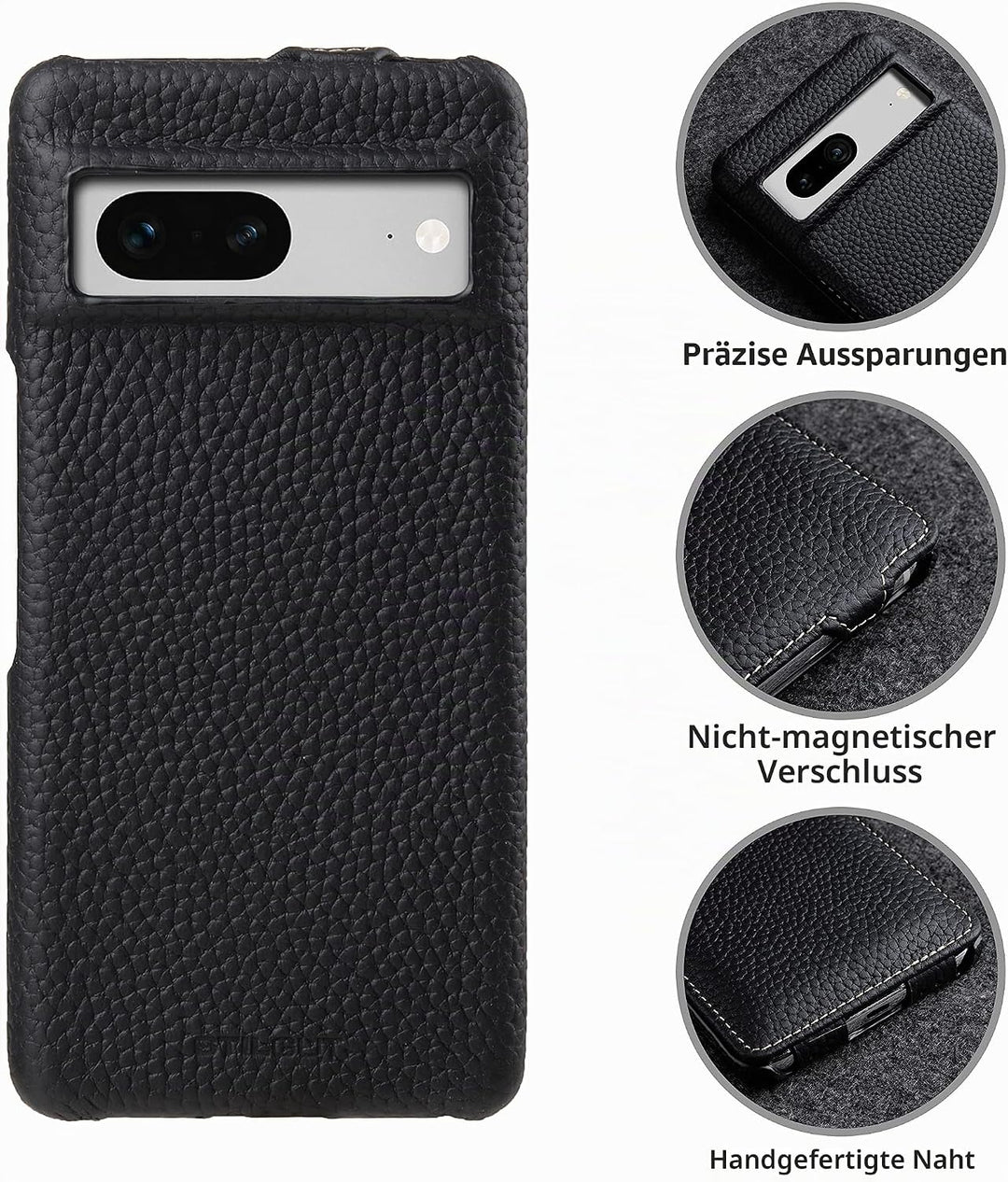 STILGUT UltraSlim kompatibel mit Google Pixel 7 Hülle - Pixel 7 Flip Case aus Leder, Klapphülle, Han