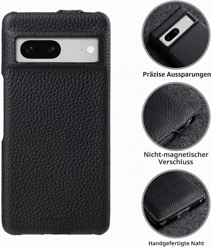 STILGUT UltraSlim kompatibel mit Google Pixel 7 Hülle - Pixel 7 Flip Case aus Leder, Klapphülle, Han