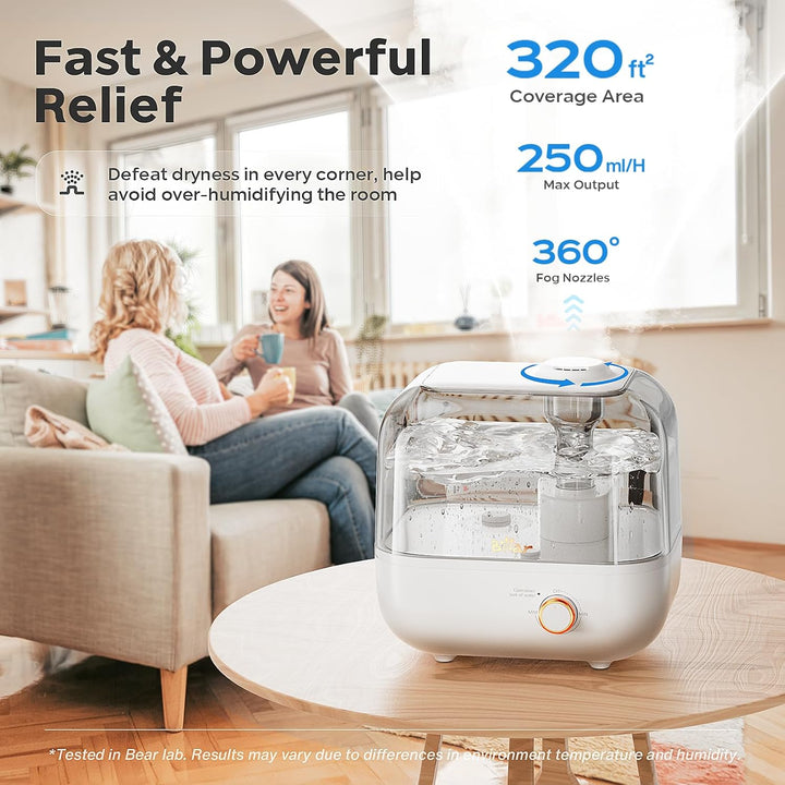 BEAR 5L Top-Füllung Luftbefeuchter,360° Dehbarer Dampfdüse,28dB Ultraleise für Babys und Pflanzen, 3
