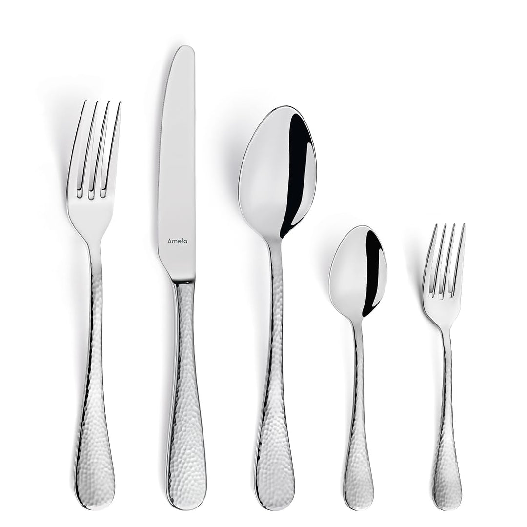 Amefa SIERRA Besteck Set 6 Personen | 30-teilig | Edelstahl 18/10 satiniert | gehämmerte Griffe | Es