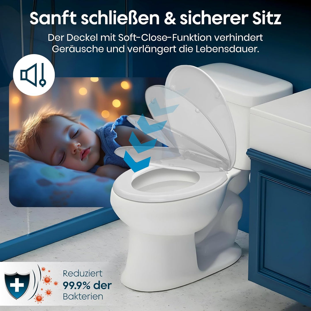 Toilettendeckel mit Absenkautomatik [Einfache Montage] antibakteriell & UV-beständig | Quick-Release
