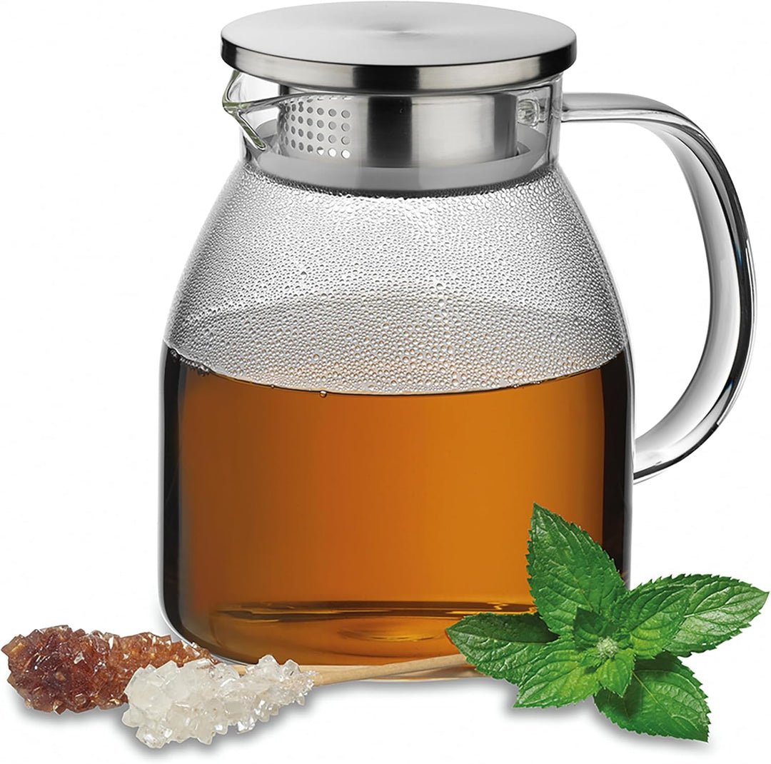 kela Glaskaraffe mit Deckel 1,2 L LUNA, Glaskrug hitzebeständig, 2 Ausguss-Öffnungen, Wasserkaraffe