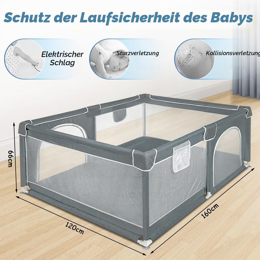 Modularer Laufstall, 120 cm x 160 cm x 66 cm, faltbar, Oxford-Stoff, mit Aufbewahrungstasche, sicher