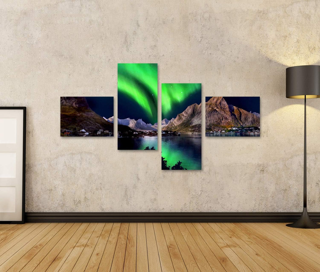 islandburner Bild auf Leinwand Bergsee Landschaft Natur Landschaft Nachthimmel Nordlichter Über Berg