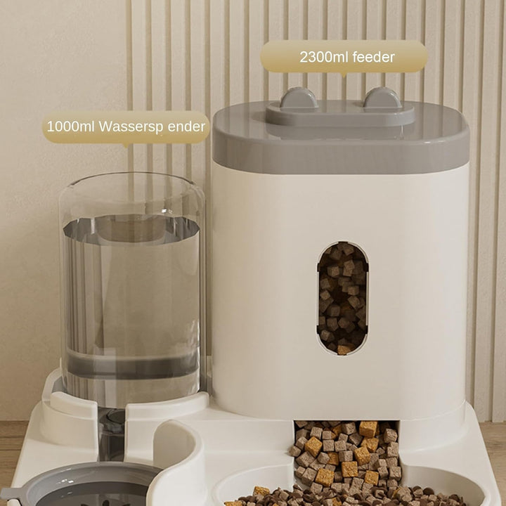 Futterautomat Katze, Tragbarer Katzenfutter Automat Mit 2300 Ml Und Wasserspender Mit 1000 Ml, Leich