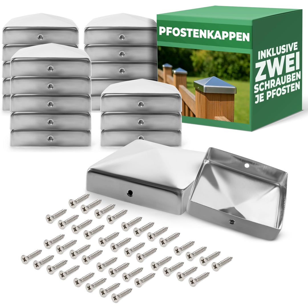Novatool 20x Edelstahl Pfostenkappen Sparset 71x71mm mit Schrauben, Pfostenabdeckung Pfostenkappe 7,
