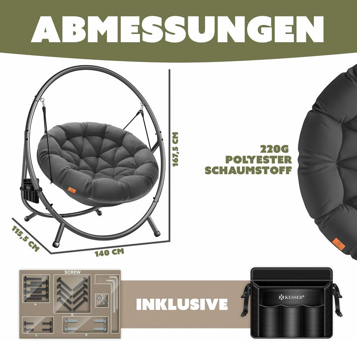 KESSER® Hängesessel mit Gestell Bali Hängeschaukel Hängestuhl bis 150kg für Indoor und Outdoor + Kis