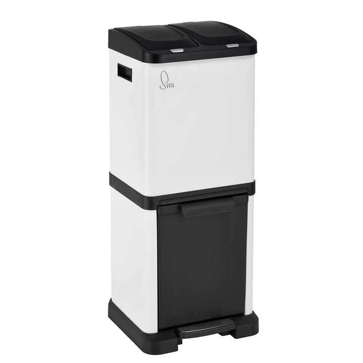 SVITA 3XCOMBO32 Mülleimer Treteimer Abfalleimer Mülltrennung mit Schubfächern Weiss (32 Liter 2x8L +