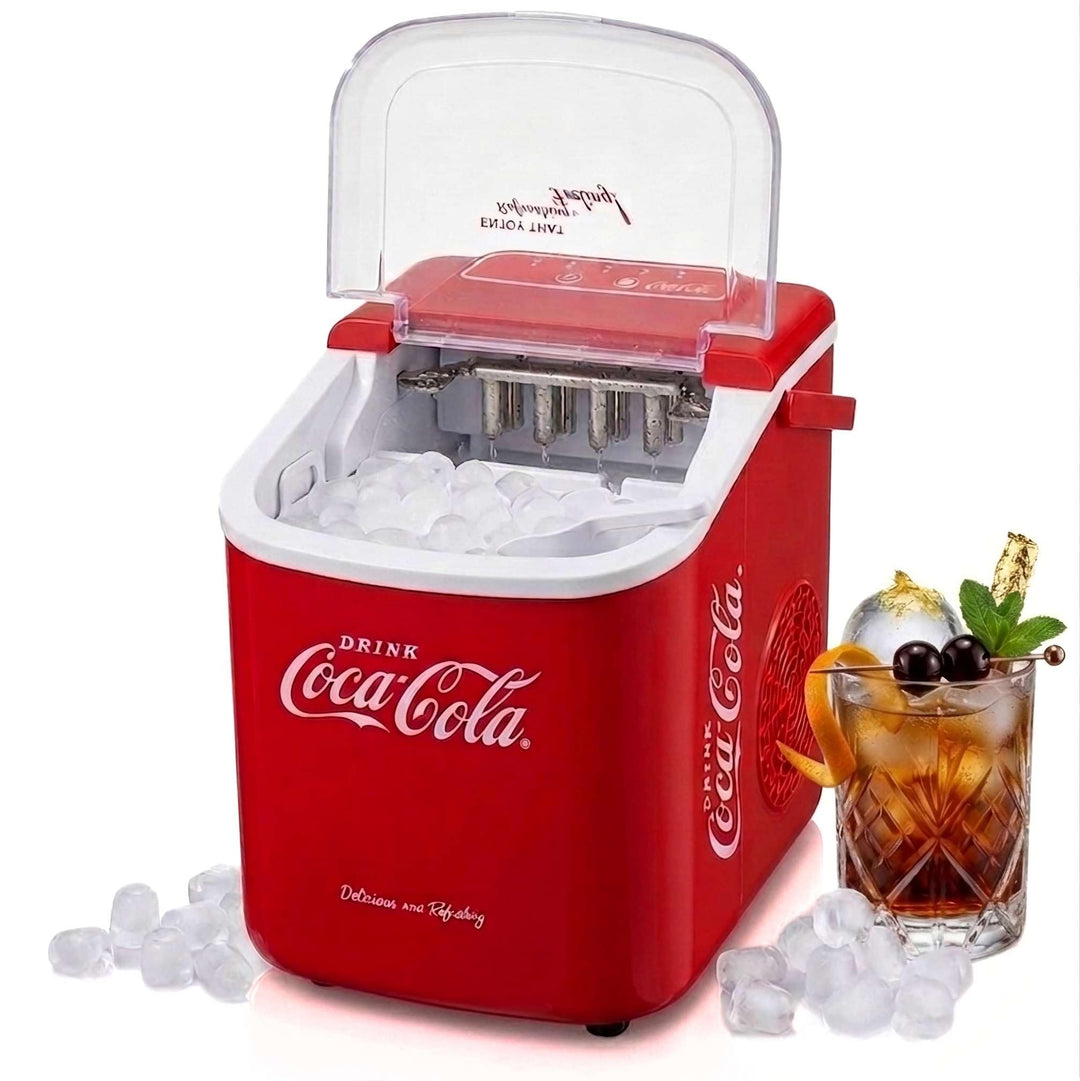 Salco Coca Cola Eiswürfelmaschine – Kompakter Eiswürfelbereiter mit 2 Eiswürfelgrössen, 10 kg Eis in