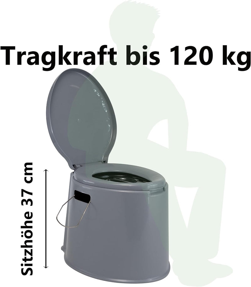 Mobile Campingtoilette mit herausnehmbaren Eimer - bis 120kg Sitzhöhe 37cm Camping Nottoilette Mobil