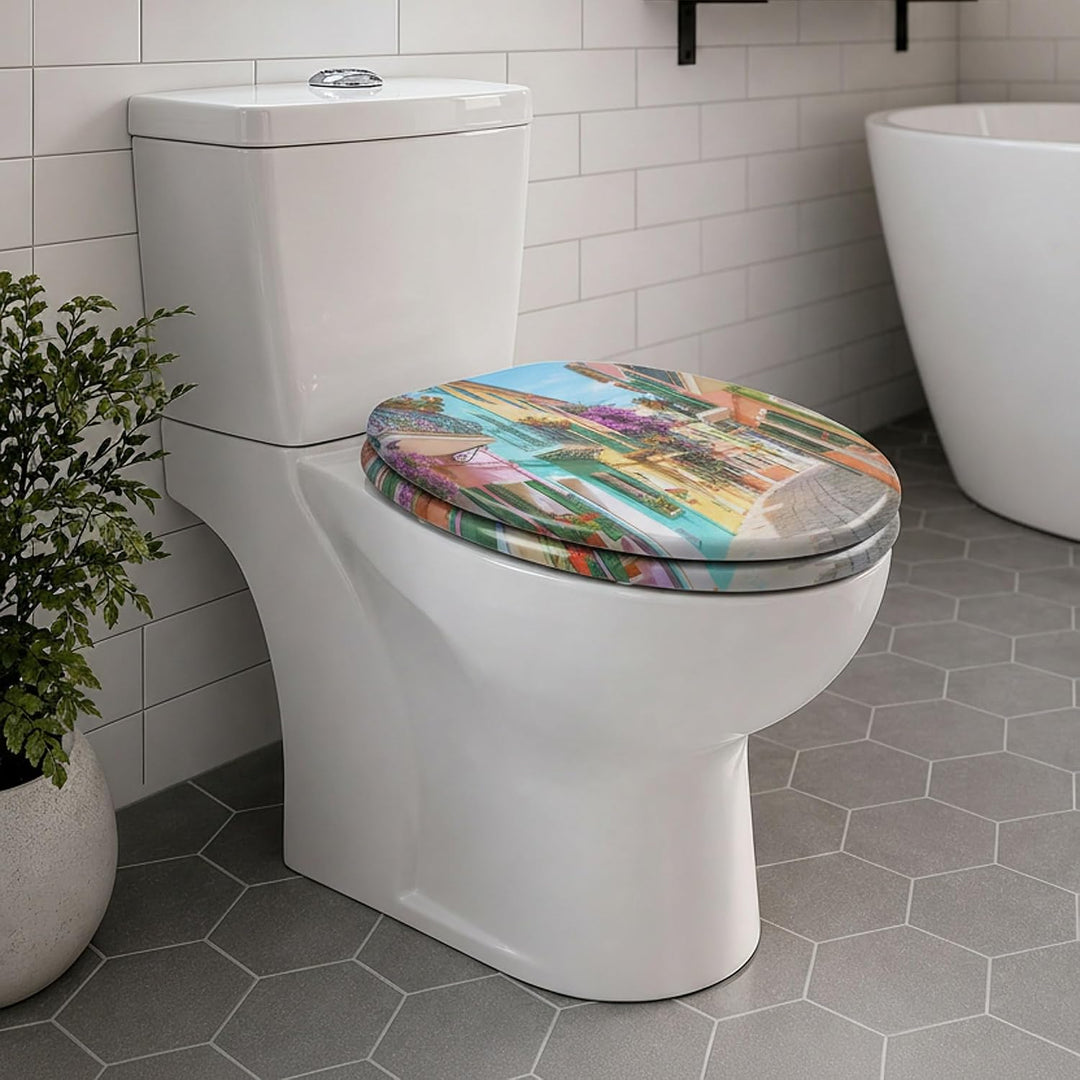 SINOBATH Premium WC Sitz mit Absenkautomatik – hochwertige Toilettendeckel aus Holz, viele bunte Mot