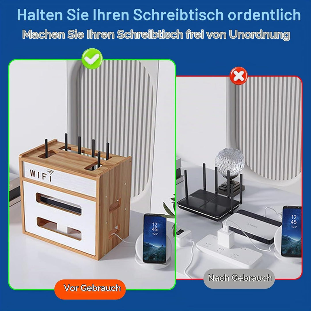 Catekro Router Regal, Etagere Pour Decodeur, Holz WiFi Router Aufbewahrungsbox Wandregale (Braun-Hol
