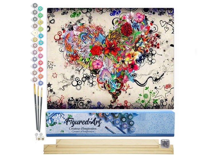 Figured'Art Malen Nach Zahlen Erwachsene Mit Rahmen Blumenherz - Paint by Numbers Basteln DIY Bastel