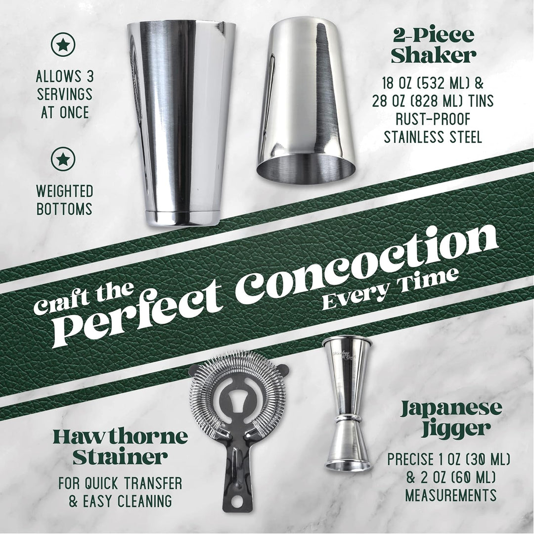Professionelles Cocktail-Shaker-Set – Boston Shaker, Sieb & Japanischer Jigger | Inkl. exklusiver Re