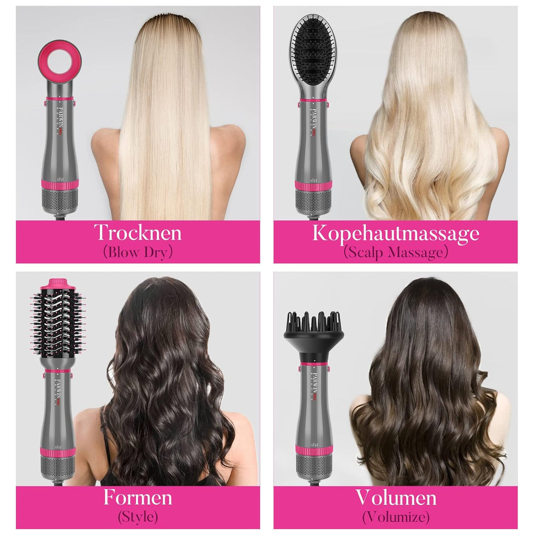 4 IN 1 Haartrockner Warmluftbürste Set, PARWIN PRO BEAUTY Styler-Set, Föhnbürste mit 4 Aufsätze zum